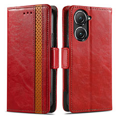 Leather Case Stands Flip Cover Holder S02D for Asus Zenfone 9 Red