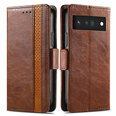 Leather Case Stands Flip Cover Holder S02D for Google Pixel 6 5G Brown