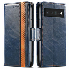 Leather Case Stands Flip Cover Holder S02D for Google Pixel 6 Pro 5G Blue