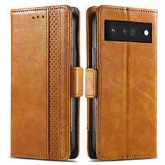 Leather Case Stands Flip Cover Holder S02D for Google Pixel 6 Pro 5G Light Brown