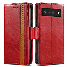 Leather Case Stands Flip Cover Holder S02D for Google Pixel 6 Pro 5G Red
