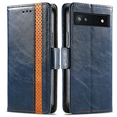 Leather Case Stands Flip Cover Holder S02D for Google Pixel 6a 5G Blue