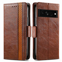 Leather Case Stands Flip Cover Holder S02D for Google Pixel 7 Pro 5G Brown