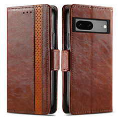 Leather Case Stands Flip Cover Holder S02D for Google Pixel 7a 5G Brown