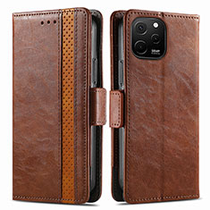 Leather Case Stands Flip Cover Holder S02D for Huawei Enjoy 50z Brown