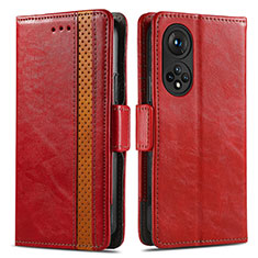 Leather Case Stands Flip Cover Holder S02D for Huawei Honor 50 5G Red