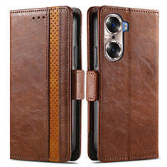 Leather Case Stands Flip Cover Holder S02D for Huawei Honor 60 5G Brown