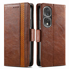 Leather Case Stands Flip Cover Holder S02D for Huawei Honor 80 Pro 5G Brown