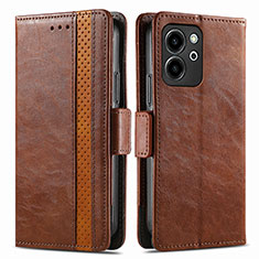 Leather Case Stands Flip Cover Holder S02D for Huawei Honor 80 SE 5G Brown