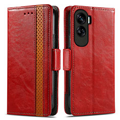 Leather Case Stands Flip Cover Holder S02D for Huawei Honor 90 Lite 5G Red