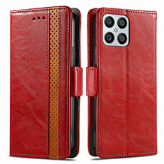 Leather Case Stands Flip Cover Holder S02D for Huawei Honor X8 4G Red