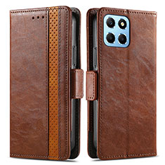 Leather Case Stands Flip Cover Holder S02D for Huawei Honor X8 5G Brown