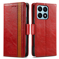 Leather Case Stands Flip Cover Holder S02D for Huawei Honor X8a 4G Red