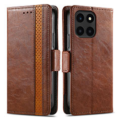 Leather Case Stands Flip Cover Holder S02D for Huawei Honor X8b Brown