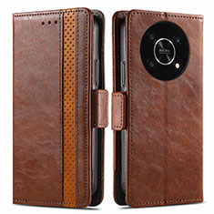 Leather Case Stands Flip Cover Holder S02D for Huawei Honor X9 5G Brown