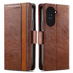 Leather Case Stands Flip Cover Holder S02D for Huawei Nova 10 Brown