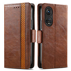 Leather Case Stands Flip Cover Holder S02D for Huawei Nova 9 Brown