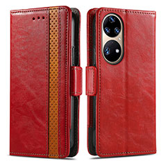 Leather Case Stands Flip Cover Holder S02D for Huawei P50 Red