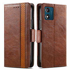 Leather Case Stands Flip Cover Holder S02D for Motorola Moto E13 Brown