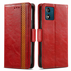 Leather Case Stands Flip Cover Holder S02D for Motorola Moto E13 Red