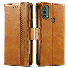 Leather Case Stands Flip Cover Holder S02D for Motorola Moto E20 Light Brown