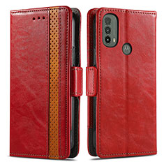 Leather Case Stands Flip Cover Holder S02D for Motorola Moto E20 Red