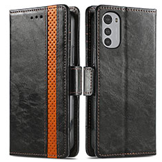 Leather Case Stands Flip Cover Holder S02D for Motorola Moto E32 Black
