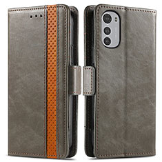 Leather Case Stands Flip Cover Holder S02D for Motorola Moto E32 Gray