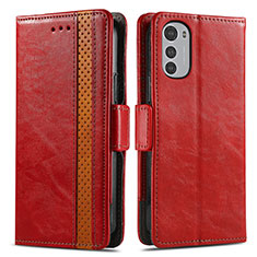 Leather Case Stands Flip Cover Holder S02D for Motorola Moto E32 Red