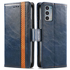 Leather Case Stands Flip Cover Holder S02D for Motorola Moto Edge 20 5G Blue