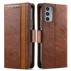 Leather Case Stands Flip Cover Holder S02D for Motorola Moto Edge 20 5G Brown