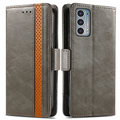 Leather Case Stands Flip Cover Holder S02D for Motorola Moto Edge 20 5G Gray