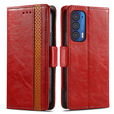 Leather Case Stands Flip Cover Holder S02D for Motorola Moto Edge (2021) 5G Red