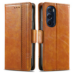 Leather Case Stands Flip Cover Holder S02D for Motorola Moto Edge Plus (2022) 5G Light Brown