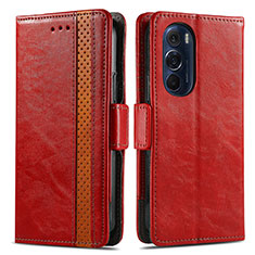 Leather Case Stands Flip Cover Holder S02D for Motorola Moto Edge Plus (2022) 5G Red