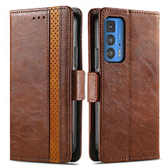 Leather Case Stands Flip Cover Holder S02D for Motorola Moto Edge S Pro 5G Brown