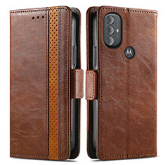 Leather Case Stands Flip Cover Holder S02D for Motorola Moto G Play (2023) Brown