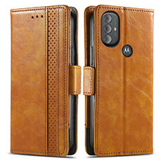 Leather Case Stands Flip Cover Holder S02D for Motorola Moto G Play (2023) Light Brown