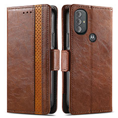 Leather Case Stands Flip Cover Holder S02D for Motorola Moto G Power (2022) Brown