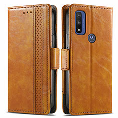 Leather Case Stands Flip Cover Holder S02D for Motorola Moto G Pure Light Brown