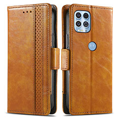 Leather Case Stands Flip Cover Holder S02D for Motorola Moto G100 5G Light Brown