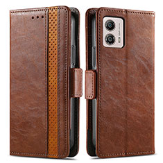 Leather Case Stands Flip Cover Holder S02D for Motorola Moto G53 5G Brown