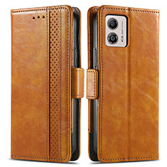 Leather Case Stands Flip Cover Holder S02D for Motorola Moto G53j 5G Light Brown