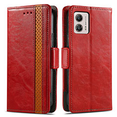 Leather Case Stands Flip Cover Holder S02D for Motorola Moto G53y 5G Red