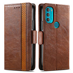 Leather Case Stands Flip Cover Holder S02D for Motorola Moto G71 5G Brown