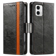 Leather Case Stands Flip Cover Holder S02D for Motorola Moto G73 5G Black