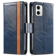 Leather Case Stands Flip Cover Holder S02D for Motorola Moto G73 5G Blue