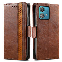 Leather Case Stands Flip Cover Holder S02D for Motorola Moto G84 5G Brown