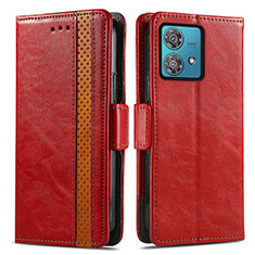 Leather Case Stands Flip Cover Holder S02D for Motorola Moto G84 5G Red