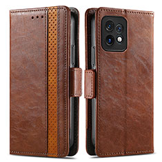 Leather Case Stands Flip Cover Holder S02D for Motorola Moto X40 5G Brown